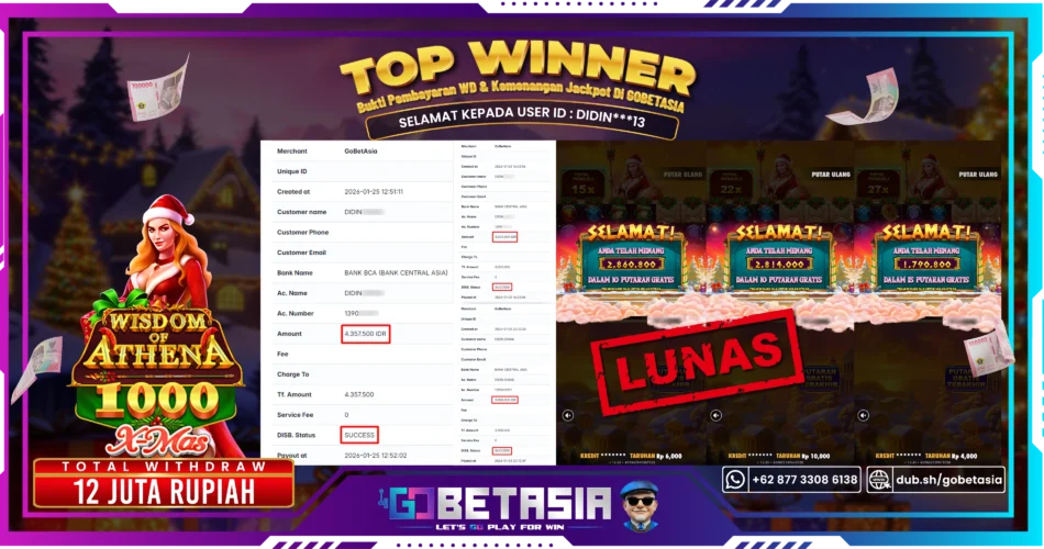 Bukti pembayaran Jackpot di GOBETASIA
