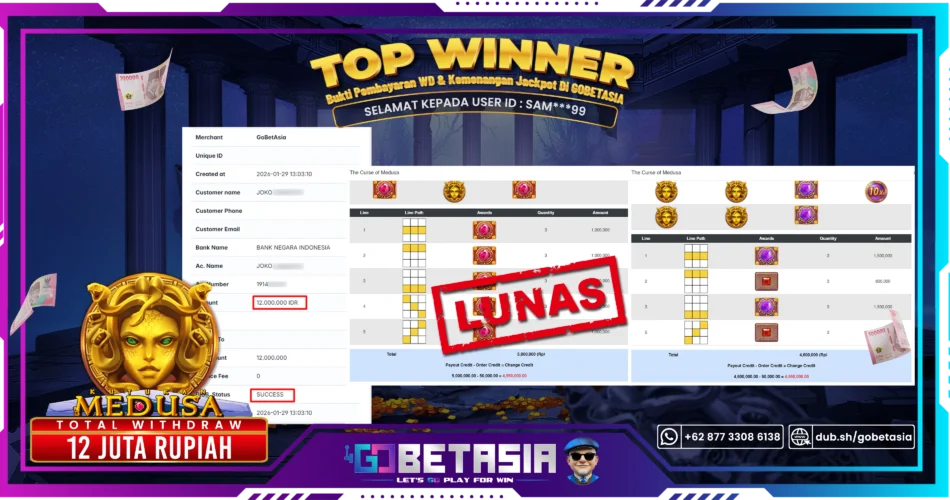 Bukti pembayaran Jackpot di GOBETASIA