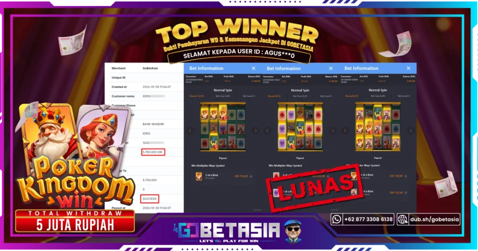 Bukti pembayaran Jackpot di GOBETASIA