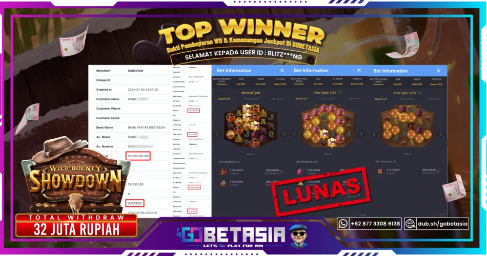 Bukti pembayaran Jackpot di GOBETASIA