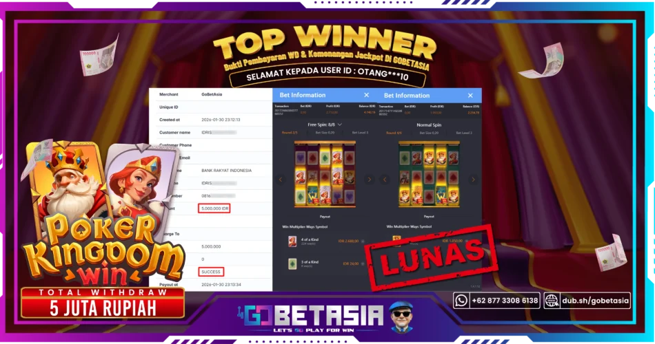Bukti pembayaran Jackpot di GOBETASIA