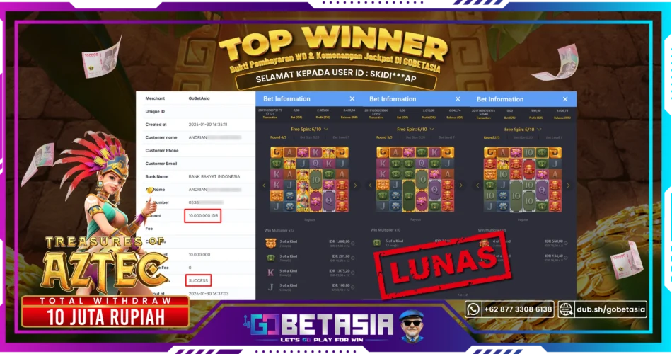 Bukti pembayaran Jackpot di GOBETASIA